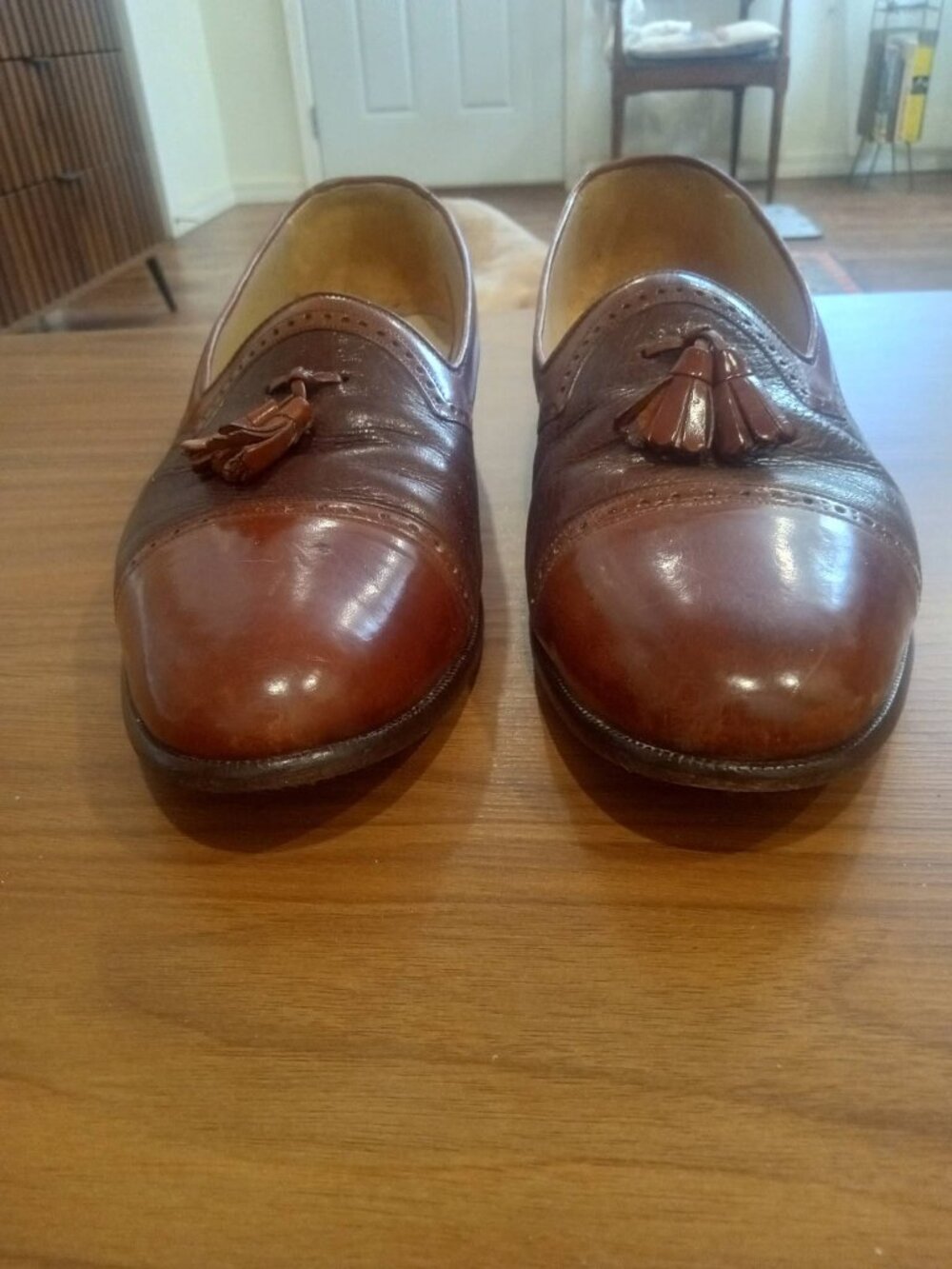 Peter Huber Men's Brown Leather Tassel Brogue Slip-On Loafers Size 10M